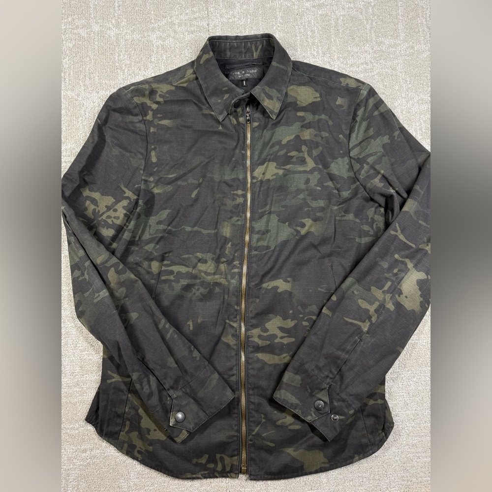 Rag and Bone Dark Camo Full Zip Light Weight Jacket Mens Size 38